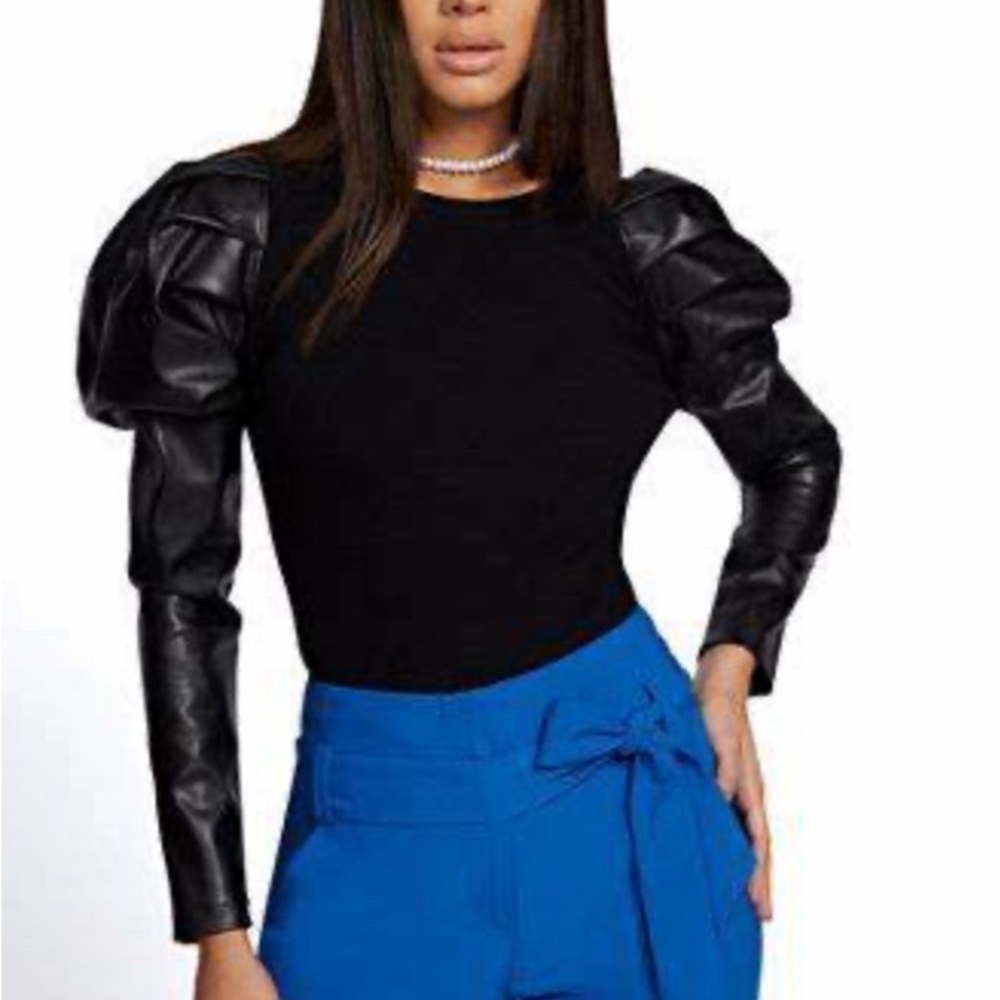 NWT New York & Company faux leather sleeve sweater